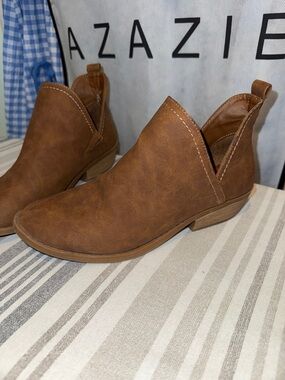 Brown Faux Leather Ankle Booties